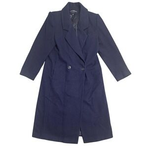 Vintage Donnybrook Coat Womens 6P Navy Wool Button Front Petite Made USA 90s‎
